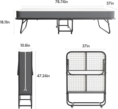 Portable Twin Folding Bed with Memory Foam Mattress and Sturdy Metal Frame