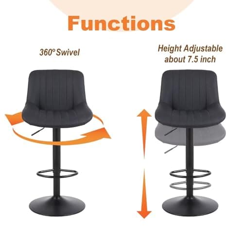 Modern Swivel Bar Stools Set of 4 for Kitchen Island - Black