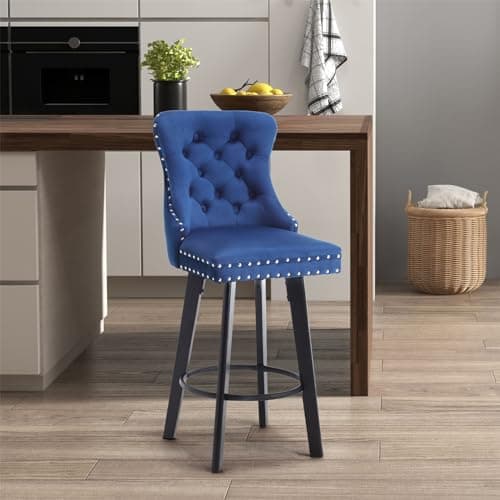 i-POOK Velvet Swivel Counter Stool, Blue