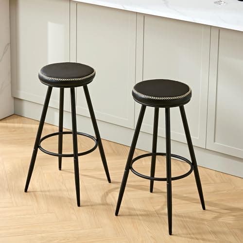 28" Swivel Black Faux Leather Bar Stools for Kitchen Island (2 PCS)