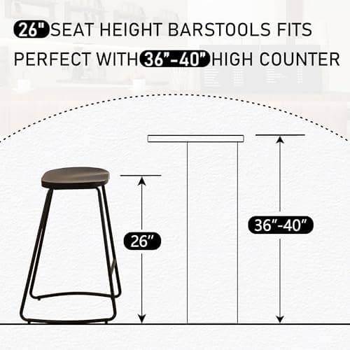 Rustic Black Bar Stool Set, 26" Counter Height (2 PCS)