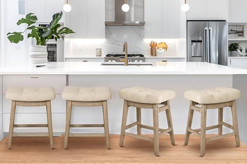 3-Piece Khaki & Wood Counter Height Bar Stool Set Modern Farmhouse Kitchen