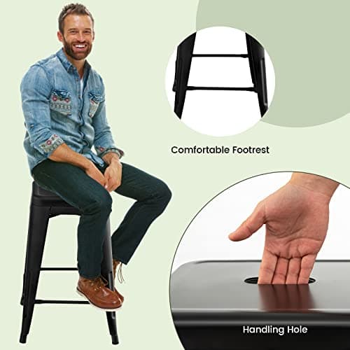 COSTWAY Black Stackable 24" Bar Stool Set, X-Reinforced, Kitchen & Pub
