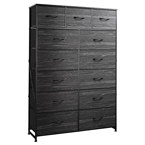 Charcoal Black Tall Dresser with 13 Drawers & Fabric Bins