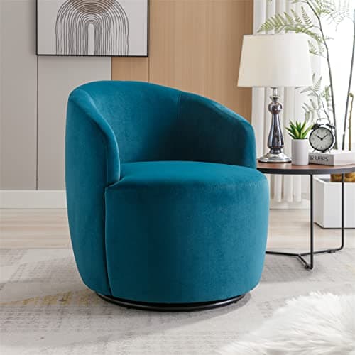 Modern Velvet Swivel Accent Chair, Blue Velvet Upholstered Barrel Chair