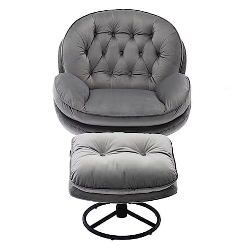 Modern Velvet Swivel Chair with Ottoman for Living Room, Gray