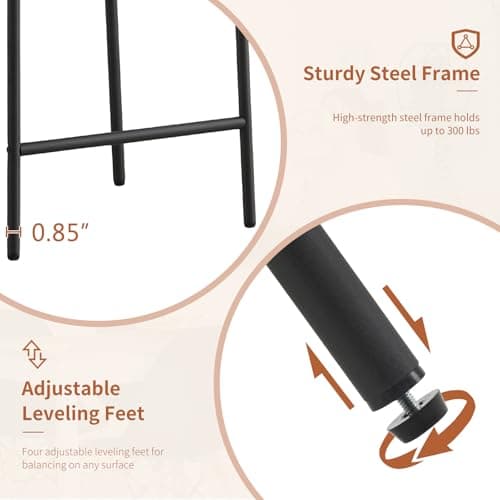 Furnilivng 24'' Modern Boucle Bar Stools, Curved Back, Black Metal Frame, Kitchen Island, Bar, Dining Room