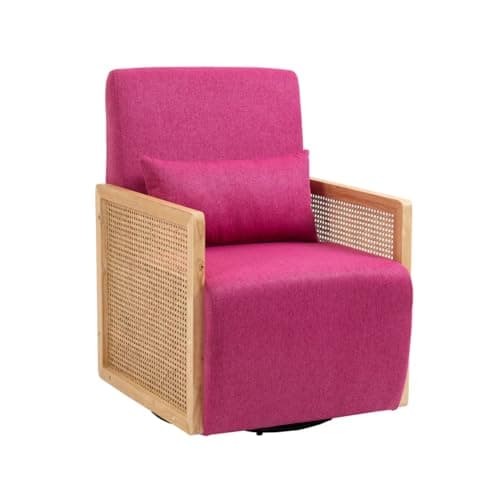 Modern Swivel Accent Chair with Rattan Armrests and Lumbar Pillow, Green