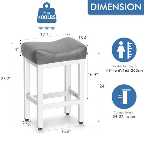 24 Inch Bonded Leather Bar Stools Set, Gray/White, Kitchen Island Counter Height