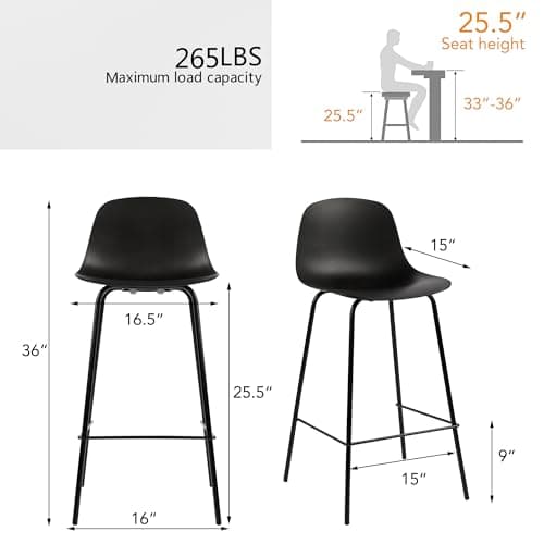ThanksBought Bar Stools Set of 4, 26" Counter Height, Black with Back