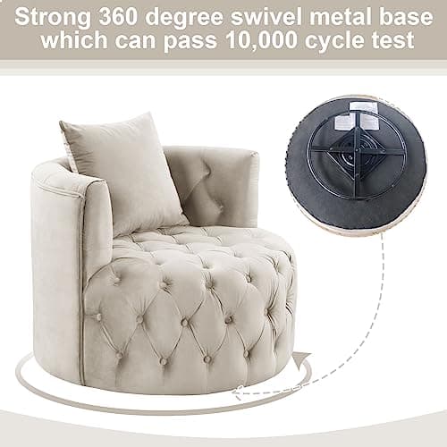 Beige INZOY Swivel Barrel Chair, Plump Pillow, Modern Living Room_bedroom Accent Chair