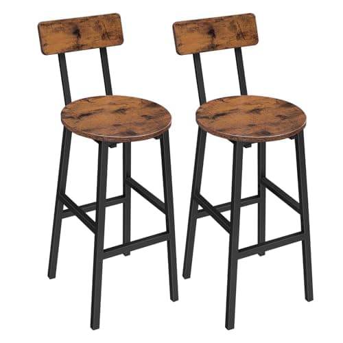 Rustic Brown Bar Stools, Set of 2 with Footrest, 24.4 Inches