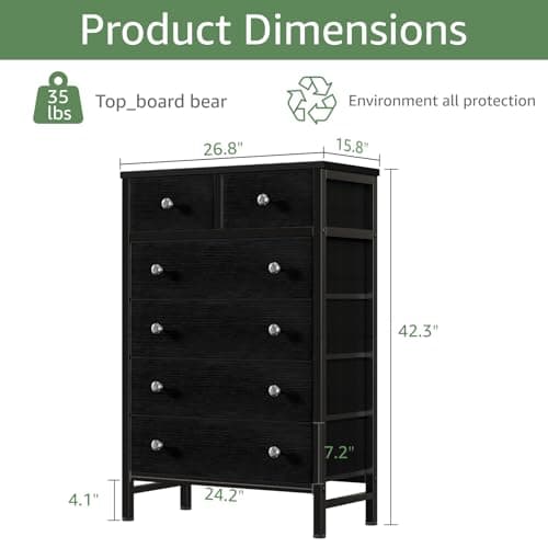 Black 6 Drawer Fabric Dresser for Girls and Kids