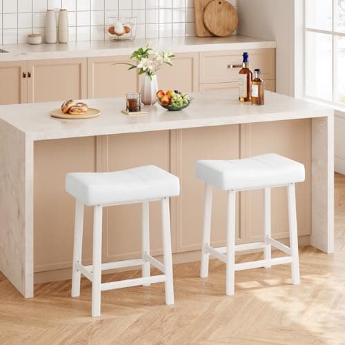 Counter Height Bar Stools Set, 24" White Upholstered Barstools for Kitchen Island