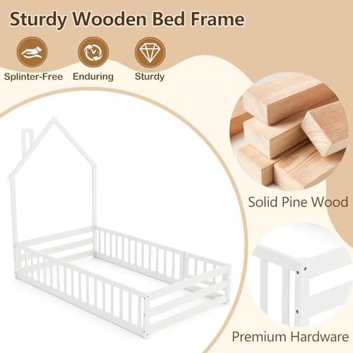 GORELAX White Montessori Floor Bed, Twin Size with Fence
