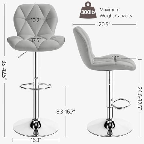 Yaheetech Height Adjustable PU Leather Bar Stools Set of 4 Light Grey