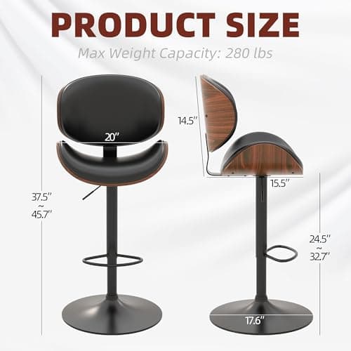 Civama Set of 4 Black PU Bar Stools with Footrest for Kitchen Island