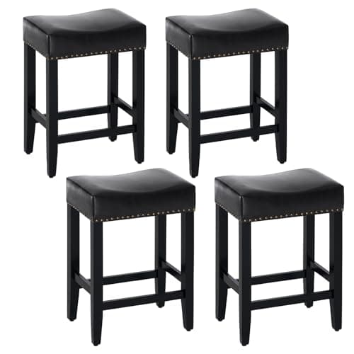 Furniliving Black Saddle Stool Set of 4, 25.7" Counter Height