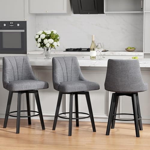 Dark Gray Counter Height Swivel Bar Stool Set (24" Fabric, Back, Wood Legs)