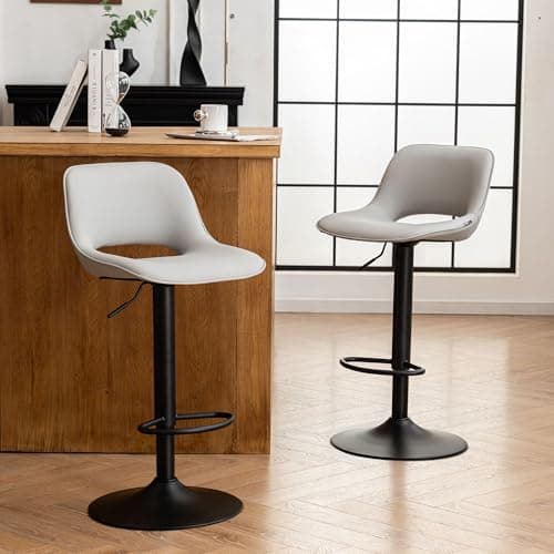 YOUNIKE Khaki Faux Leather Swivel Bar Stools Set of 2