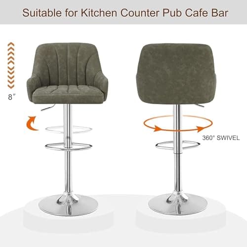VECELO Counter Height Bar Stool Set, Swivel PU Gray