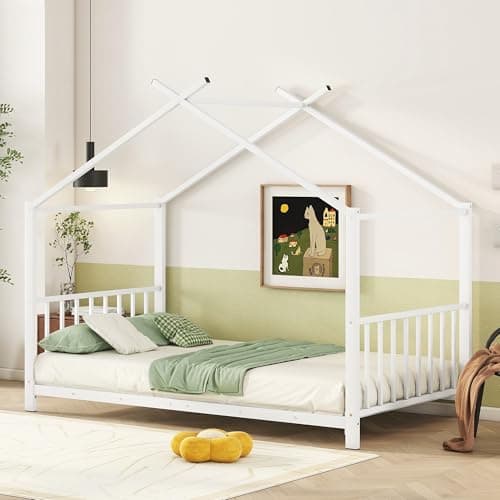 Twin Size Montessori Floor Bed with High Headboard (White)