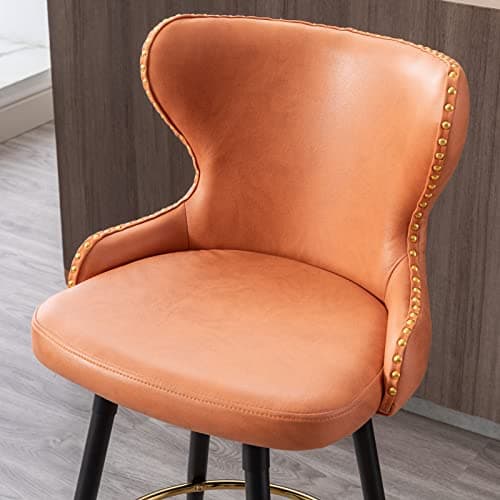 Fabric Swivel Bar Stools Set of 2, 25 Inch Counter Height with Tufted Back, Nailhead Trim and Metal Legs, Orange