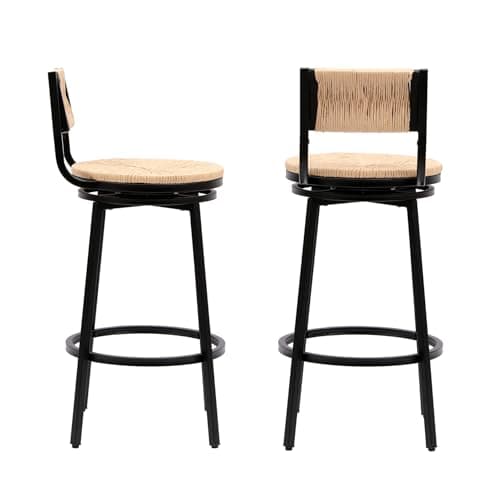 Handwoven Swivel Bar Stools Set of 2, Counter Height Bar Chairs, 36 H
