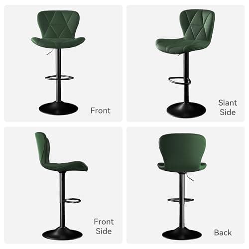 Green Faux Leather Bar Stools Set, Adjustable Swivel Kitchen Chairs