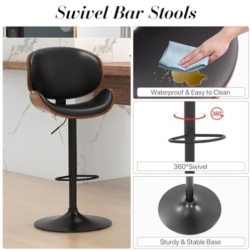 Set of 4 Swivel Adjustable Height Barstools with Footrest for Kitchen, Bar, Dining Room