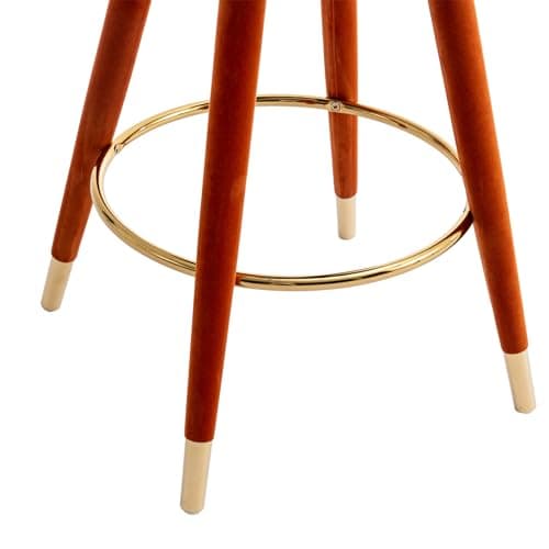 Velvet Swivel Bar Stools Set of 2, Gold Nailhead Trim, Tufted Back, 36 Inch - Orange