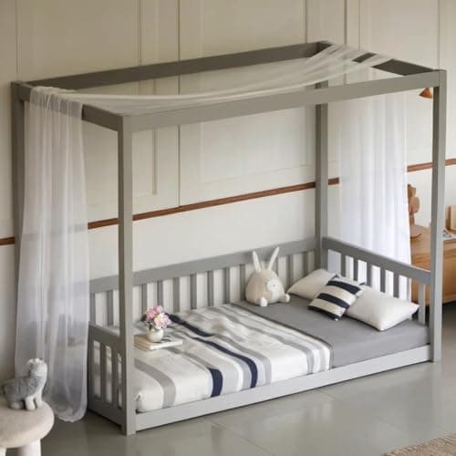 Montessori Safety-Fenced Floor Bed for Girls & Boys, No Box Spring Needed,Natural