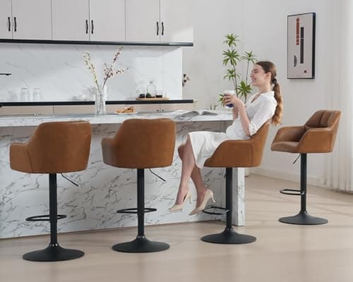 CIMOTA PU Brown Swivel Bar Stools Set of 2