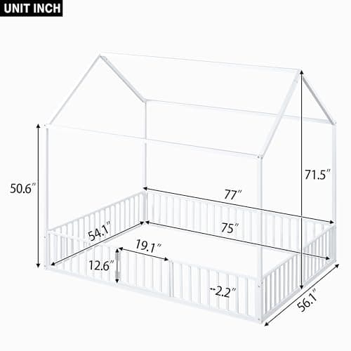 Merax Full Size Montessori Metal House Bed with Roof, White