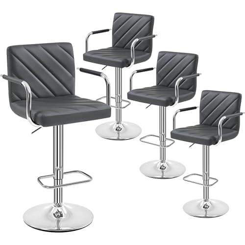 Yaheetech Height Adjustable Swivel Bar Stools Set of 2 White with Back Armrest Footrest