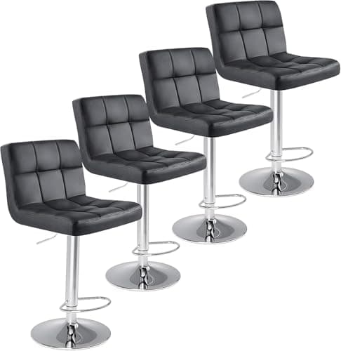 Set of 4 White PU Leather Swivel Barstools for Kitchen Counter