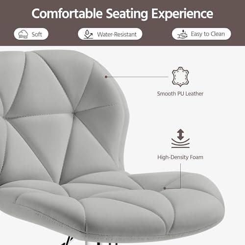 Yaheetech Height Adjustable PU Leather Bar Stools Set of 4 Light Grey