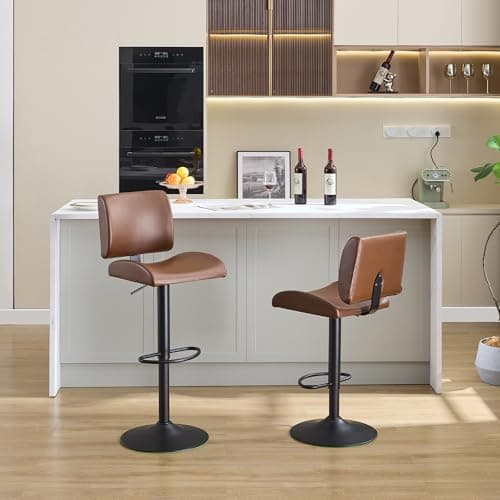 Modern Brown Adjustable Bar Stool Set with Back, Kitchen Island Seat (2PC)