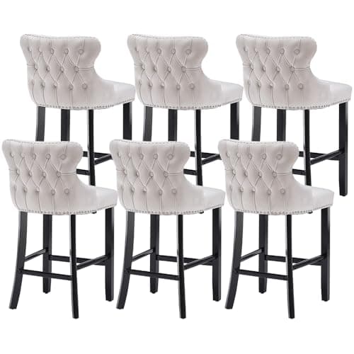 i-POOK Set of 4 Black Velvet Counter Height Bar Stools with Solid Wood Legs and Wing-Back Design