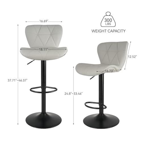 Adjustable Swivel Bar Stool Set of 4 in Light Grey Faux Leather