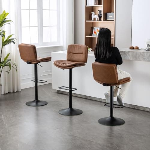 Double-Layer Brown Faux Leather Bar Stools Set of 4 24"-32" Adjustable