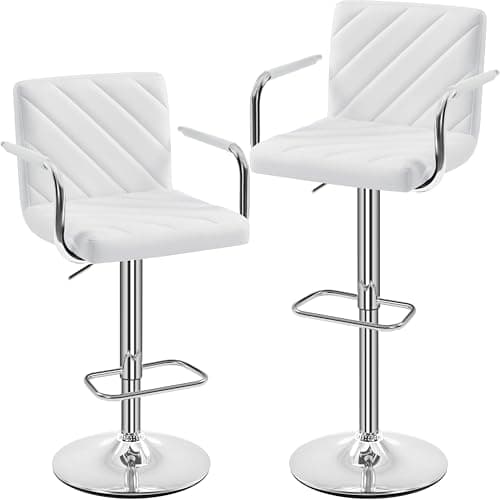 Yaheetech Height Adjustable Swivel Bar Stools Set of 2 White with Back Armrest Footrest