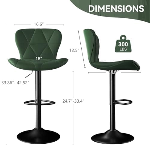 Green Faux Leather Bar Stools Set, Adjustable Swivel Kitchen Chairs