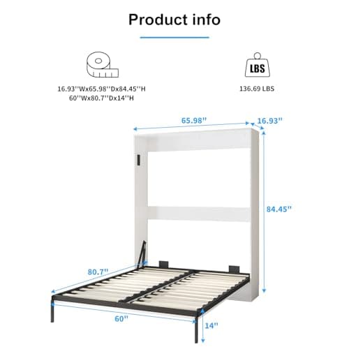 Modern White Murphy Bed Cabinet for Guest Bedroom