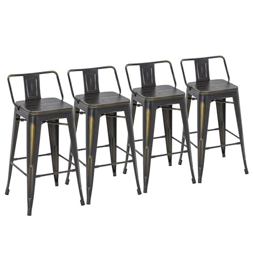 Yongchuang Matte Black Bar Stool Set of 4, 26 Inch Kitchen Counter Height