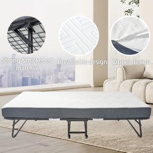 Portable Twin Folding Bed with Memory Foam Mattress and Sturdy Metal Frame