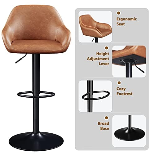 Yaheetech Brown PU Leather Swivel Bar Stool Set, Counter Height, 4 Pack