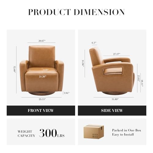 Lightbrown Faux Leather Swivel Chair Set, Solid Wooden Base, Ergonomic Backrest