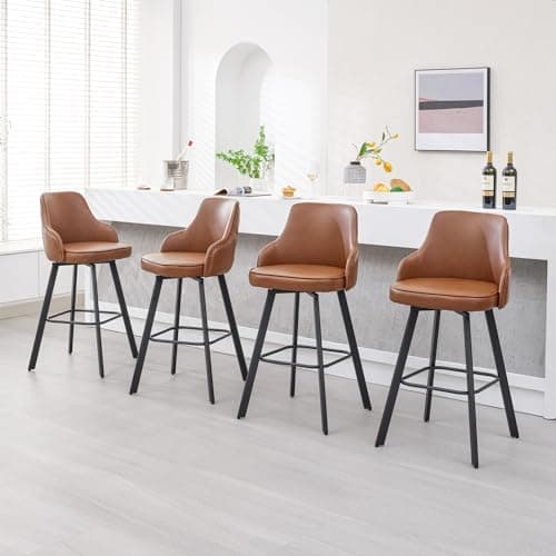 4PCS Swivel Bar Height Bar Stools with High Back, Faux Leather Kitchen Barstools