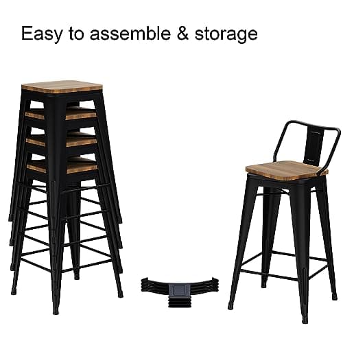 Andeworld 24 Inch Black Swivel Bar Stool Set of 4 Industrial Metal